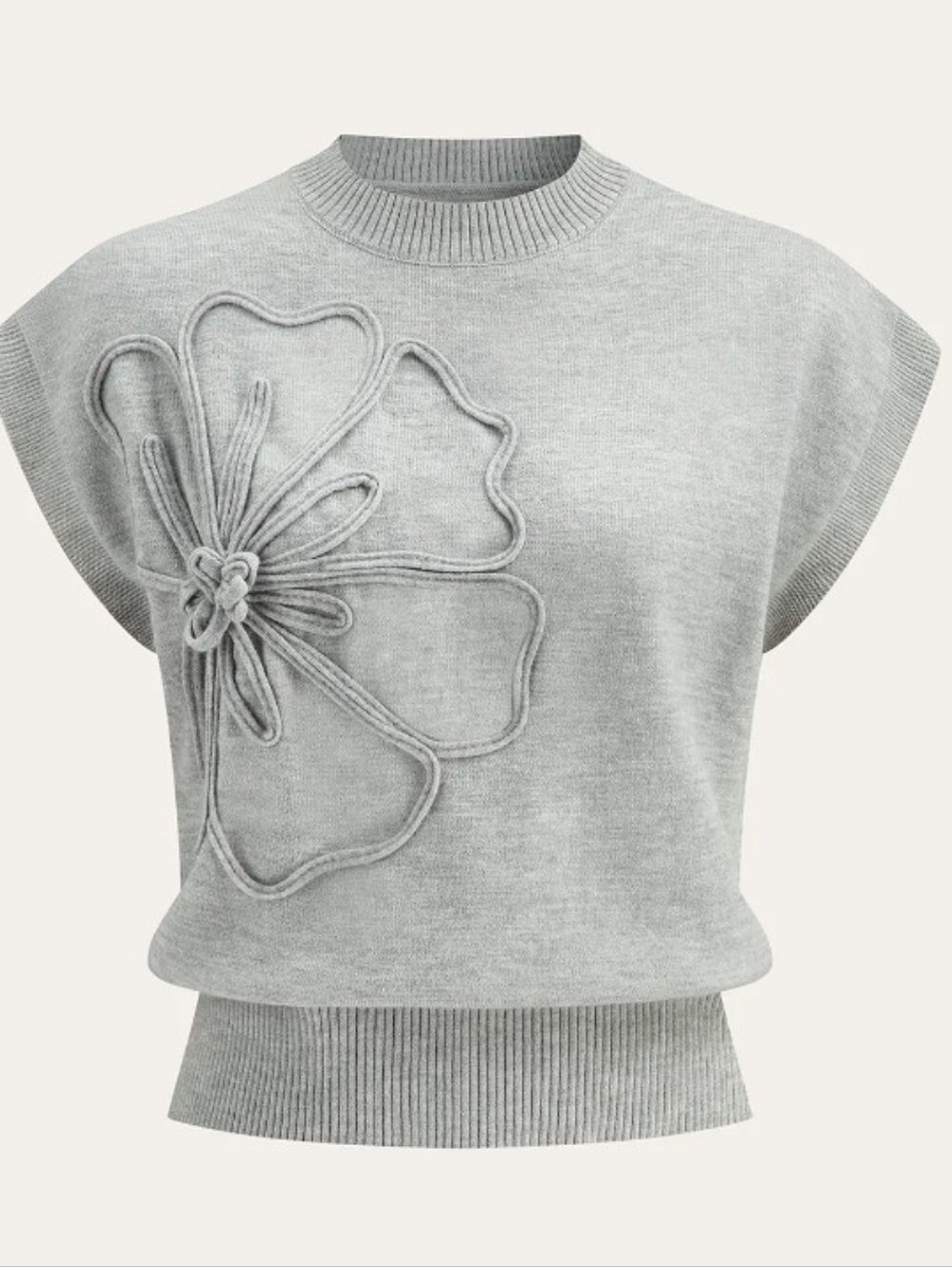 COMMENSE -Light Gray Women's Short Sleeve Sweater Vest with Floral Design